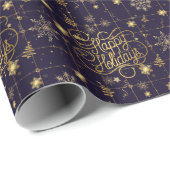 Elegant festlich Blau und Gold Frohe Weihnachten Geschenkpapier (Rolleneckpunkt)