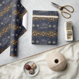 Elegant festlich Blau und Gold Frohe Weihnachten Geschenkpapier