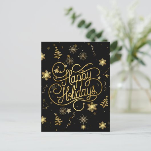 Elegant festlich Schwarz und Gold Frohe Weihnachte Postkarte (Stehend Vorderseite)