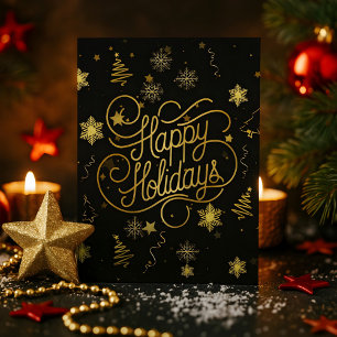 Elegant festlich Schwarz und Gold Frohe Weihnachte Postkarte