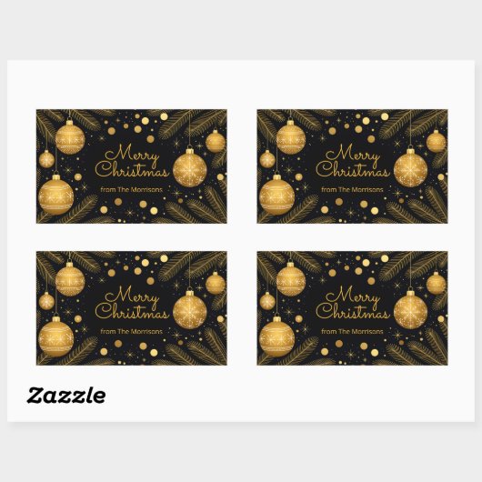 Elegant festlich Schwarz und Gold Frohe Weihnachte Rechteckiger Aufkleber (Blatt)