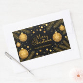 Elegant festlich Schwarz und Gold Frohe Weihnachte Rechteckiger Aufkleber (Umschlag)