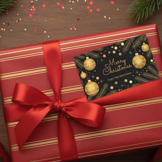 Elegant festlich Schwarz und Gold Frohe Weihnachte Rechteckiger Aufkleber