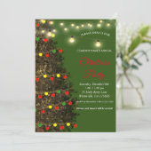 Elegant festliche grüne Weihnachtsbaumleuchten Einladung (Stehend Vorderseite)
