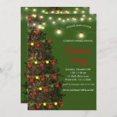 Elegant festliche grüne Weihnachtsbaumleuchten Einladung (Vorne/Hinten)