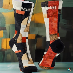 Elegant, fett, abstrakt, rot und schwarz, modern, socken