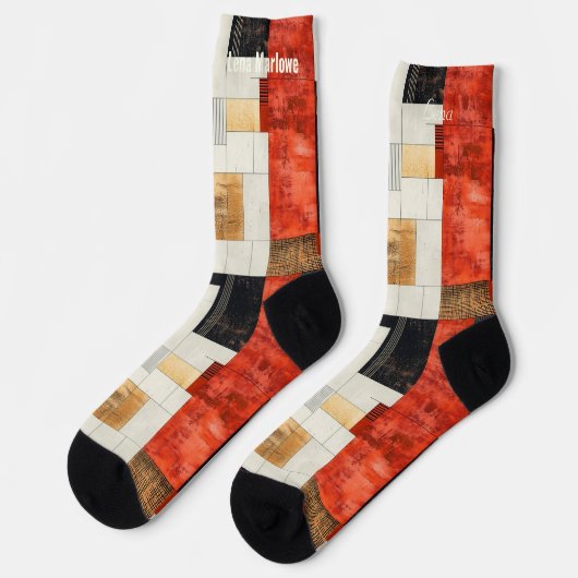 Elegant fett Abstrakt Rot und Schwarz moderne Sitt Socken (Linkes Detail)