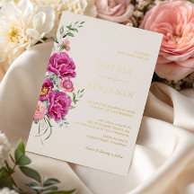 Elegant Fette Lebendige Rosa Florale Hochzeit Gold