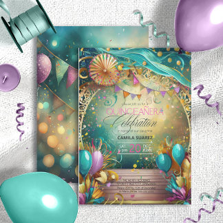 Elegant Fiesta Quinceanera Lavender/Aquamarin ID10 Einladung