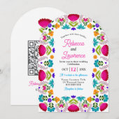Elegant fiesta wedding white qr code arched einladung (Vorne/Hinten)