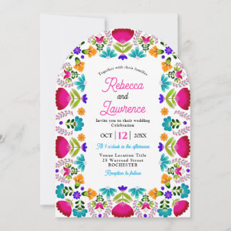 Elegant fiesta wedding white qr code arched einladung