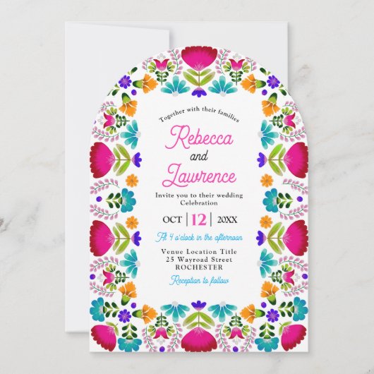 Elegant fiesta wedding white qr code arched einladung (Vorderseite)