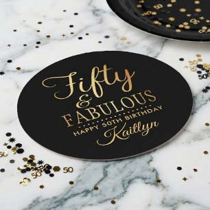 Elegant Fifty and Fabulous! 50. Geburtstagsfeier Runder Pappuntersetzer