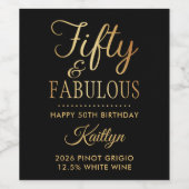 Elegant Fifty and Fabulous! 50th Birthday Party Weinetikett (Einzelnes Label)