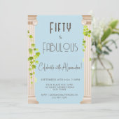 Elegant Fifty Fabulous Griechisches Thema Blue Bir Einladung (Stehend Vorderseite)