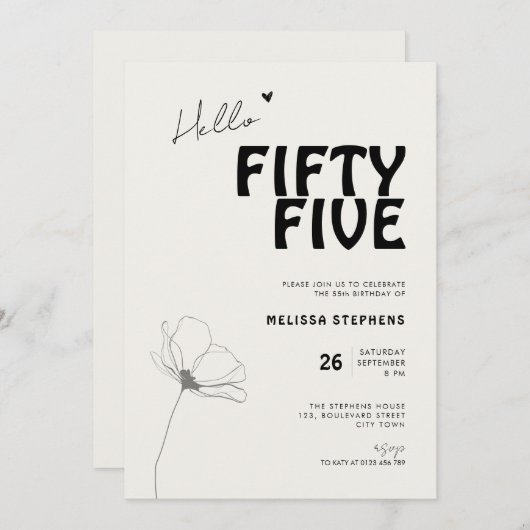 Elegant Fifty Five Bold Typography 55th Birthday Einladung (Vorne/Hinten)