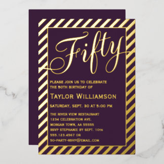 Elegant Fifty Pflaume Goldfolie 50. Geburtstag Folieneinladung