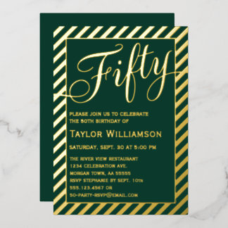 Elegant Fifty Smaragd-Goldfolie 50. Geburtstag  Folieneinladung