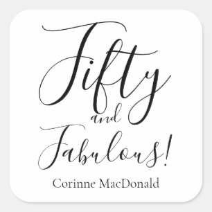 Elegant Fifty und Fabulous 50. Geburtstagsfeier Quadratischer Aufkleber