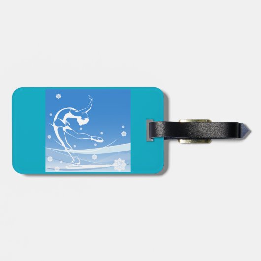 Elegant Figure Skater Silhouette Snowflakes Gepäckanhänger (Rückseite horizontal)