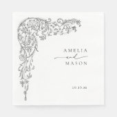 Elegant Filigree Black and White Paper Wedding Serviette (Vorderseite)