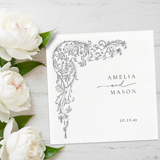 Elegant Filigree Black and White Paper Wedding Serviette