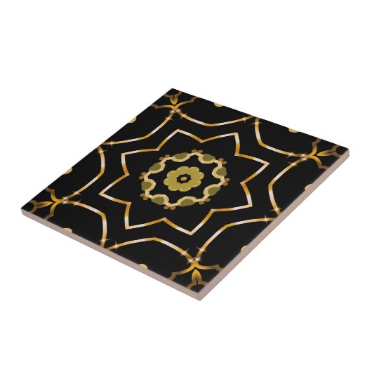 Elegant Filigree Funkelnd Shiny Gold & Black Mosai Fliese (Seite)