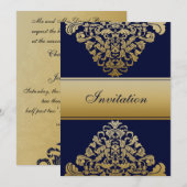 Elegant Filigree Navy Gold Wedding Einladung (Vorne/Hinten)