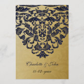 Elegant Filigree Navy Gold Wedding Menükarte (Rückseite)