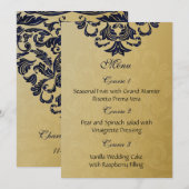 Elegant Filigree Navy Gold Wedding Menükarte (Vorne/Hinten)