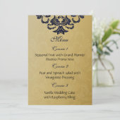 Elegant Filigree Navy Gold Wedding Menükarte (Stehend Vorderseite)