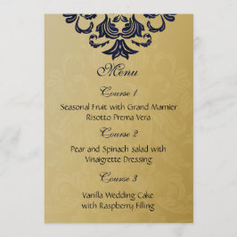Elegant Filigree Navy Gold Wedding Menükarte