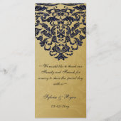 Elegant Filigree Navy Gold Wedding Menükarte (Rückseite)