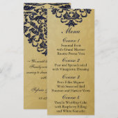 Elegant Filigree Navy Gold Wedding Menükarte (Vorne/Hinten)