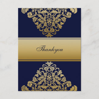 Elegant Filigree Navy Gold Wedding Postkarte