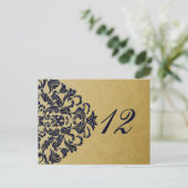 Elegant Filigree Navy Gold Wedding Postkarte (Stehend Vorderseite)
