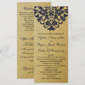 Elegant Filigree Navy Gold Wedding Programm (Vorne/Hinten)