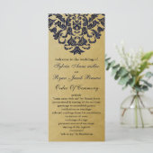 Elegant Filigree Navy Gold Wedding Programm (Stehend Vorderseite)