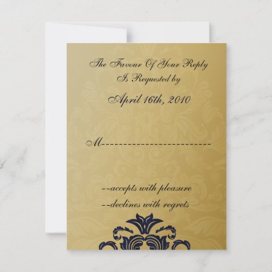 Elegant Filigree Navy Gold Wedding RSVP Karte (Rückseite)
