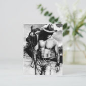 Elegant Fine Art Zeichnend Sexy Cowboy Postkarte (Stehend Vorderseite)