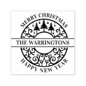Elegant Fir Trees Stars Lacy Filigree Family Name Permastempel (Design)