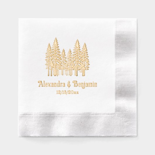 Elegant Fir Trees Wedding Couple Name Date Servietten Mit Folie (Vorderseite)
