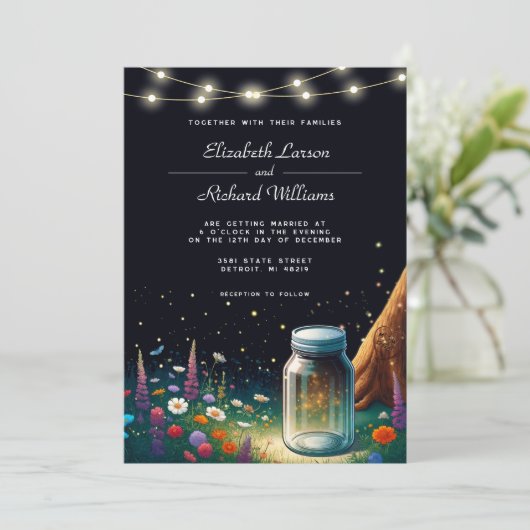 Elegant Firefly Rustic Wedding Einladung (Stehend Vorderseite)