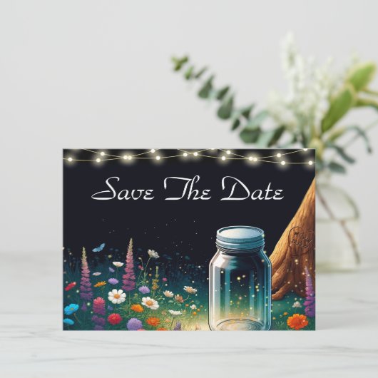 Elegant Firefly Rustic Wedding Einladung (Stehend Vorderseite)