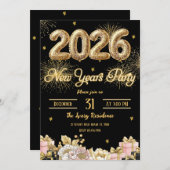 Elegant Fireworks New Year Einladung (Vorne/Hinten)