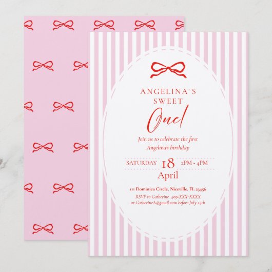 Elegant First Birthday Invitation. Einladung (Vorne/Hinten)