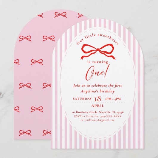 Elegant First Birthday Invitation. Einladung (Vorne/Hinten)