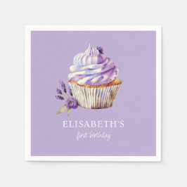 Elegant First Birthday Pastel Violet Personalisier Serviette