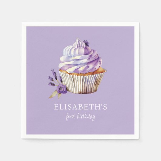 Elegant First Birthday Pastel Violet Personalisier Serviette (Vorderseite)