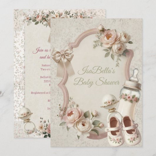 Elegant First Bloom Baby Shower Floral Invitation Einladung (Vorne/Hinten)
